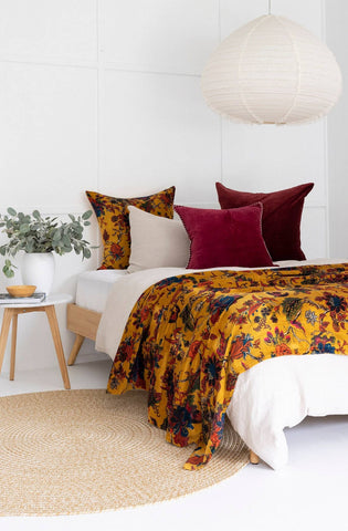 Linen Connections - Mexican Painter Velvet Throw - Mustard