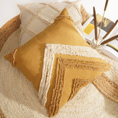 Linen Connections - Cotton Linen Tassel Mustard Fringe Moroccan Cushion