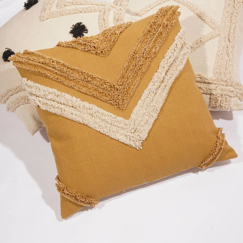 Linen Connections - Cotton Linen Tassel Mustard Fringe Moroccan Cushion