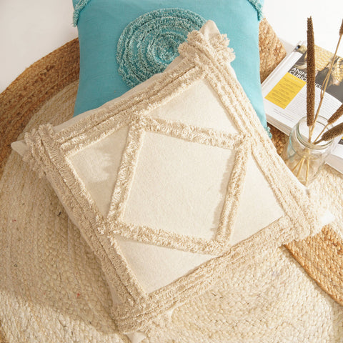 Linen Connections - Tassel Beige Fringe Moroccan Cushion